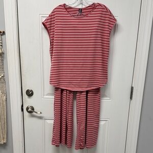 SHEIN Red and Pink Striped Women's Pant Set